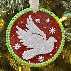 Red and Green Dove Christmas Ornament
